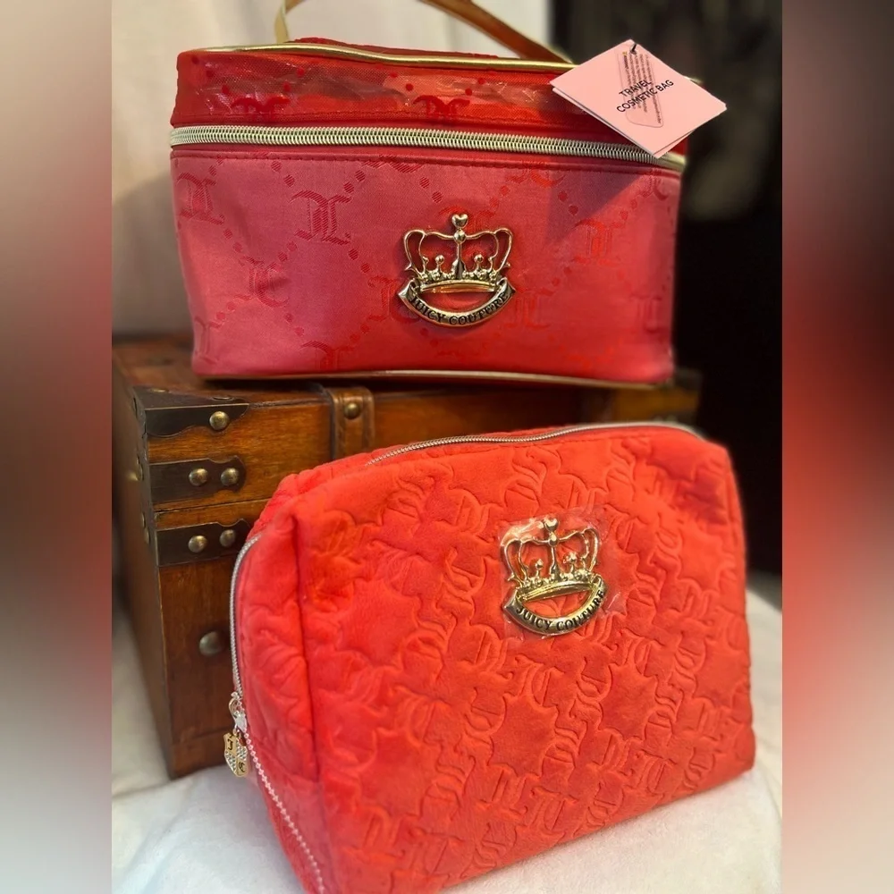 ❤️Juicy Couture Red 2 piece Cosmetic Bag Set with empty toiletry bottles❤️NWT